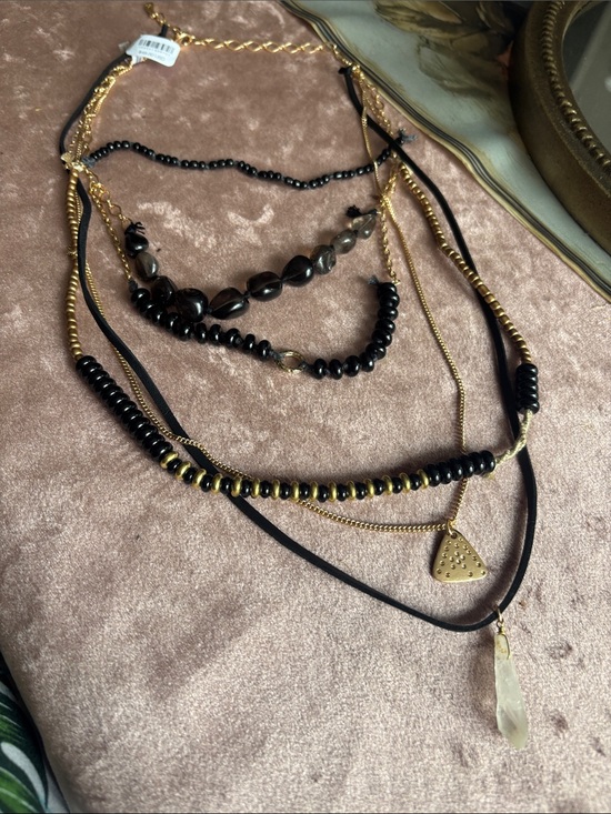 Free People Jewelry - Free People Black and Gold Layered Bead Necklace Set